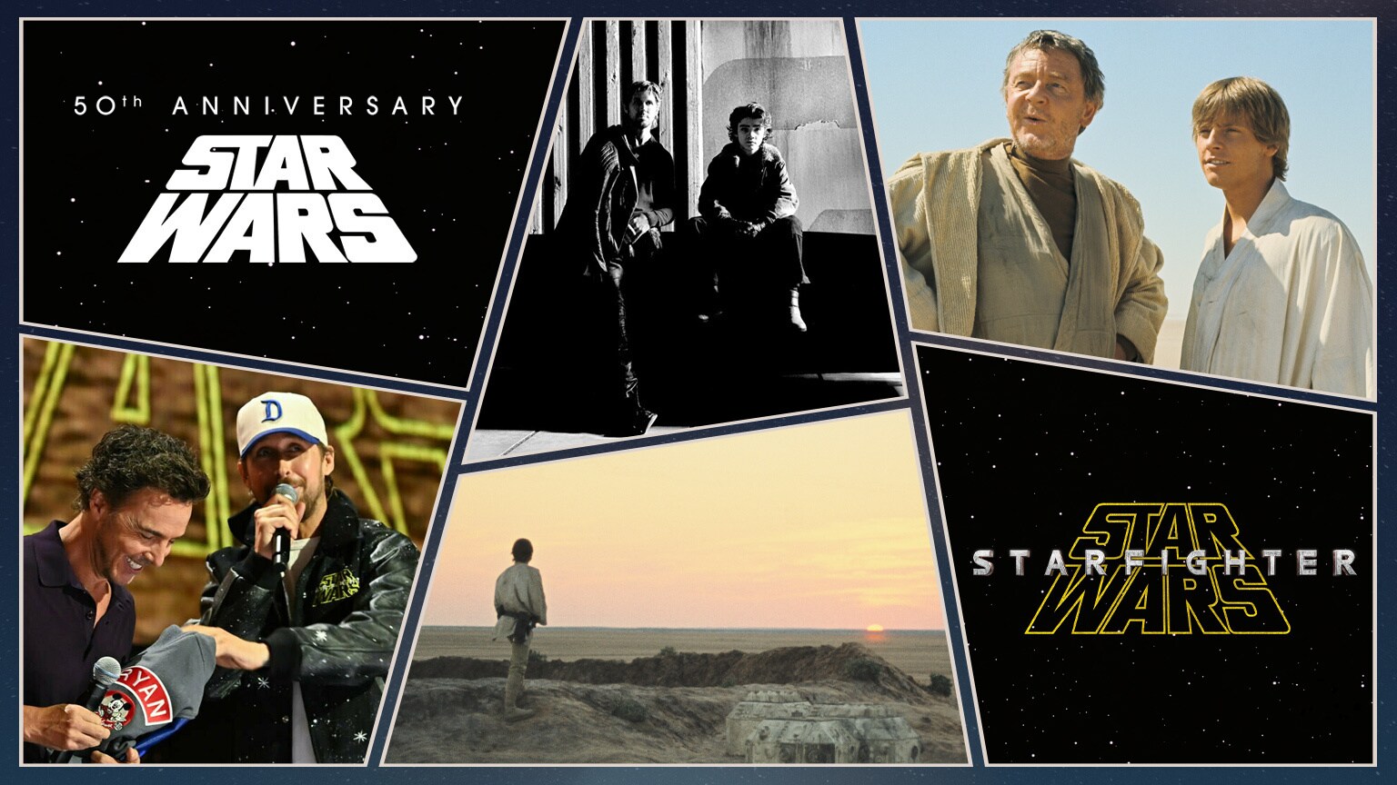 Star Wars 50th anniversary and Star Wars: Starfighter collage