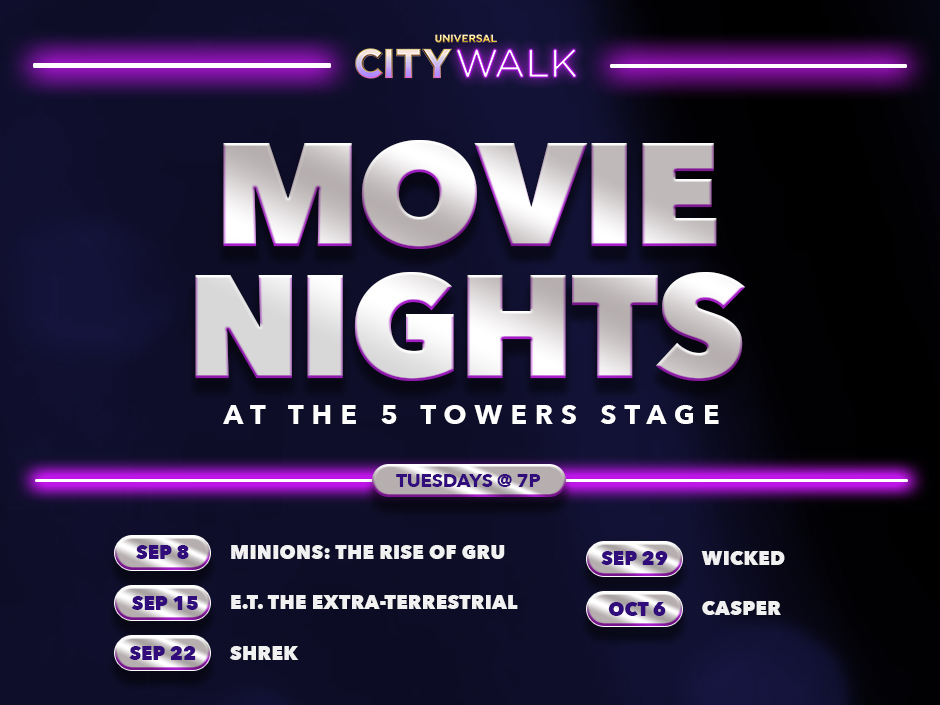 Universal CityWalk Hollywood Movie Nights schedule for September and October 2026