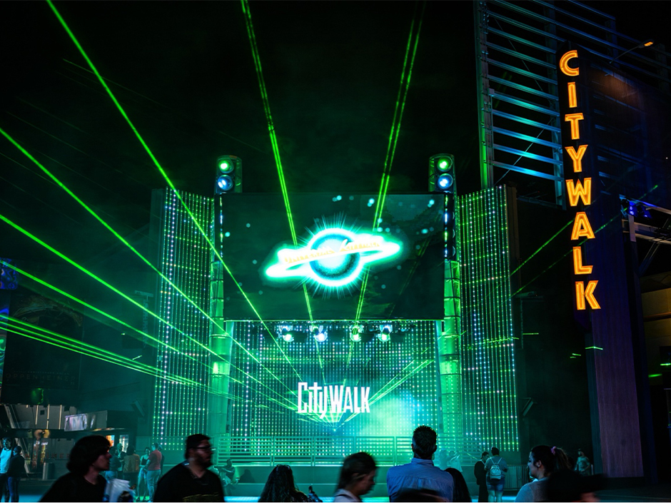 The 5 Towers Stage at Universal CityWalk Hollywood at night