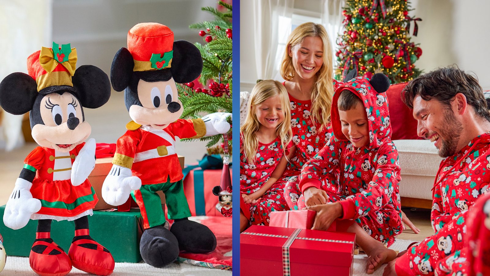 Mickey and Minnie Nutcracker plush and matching family Christmas pajamas