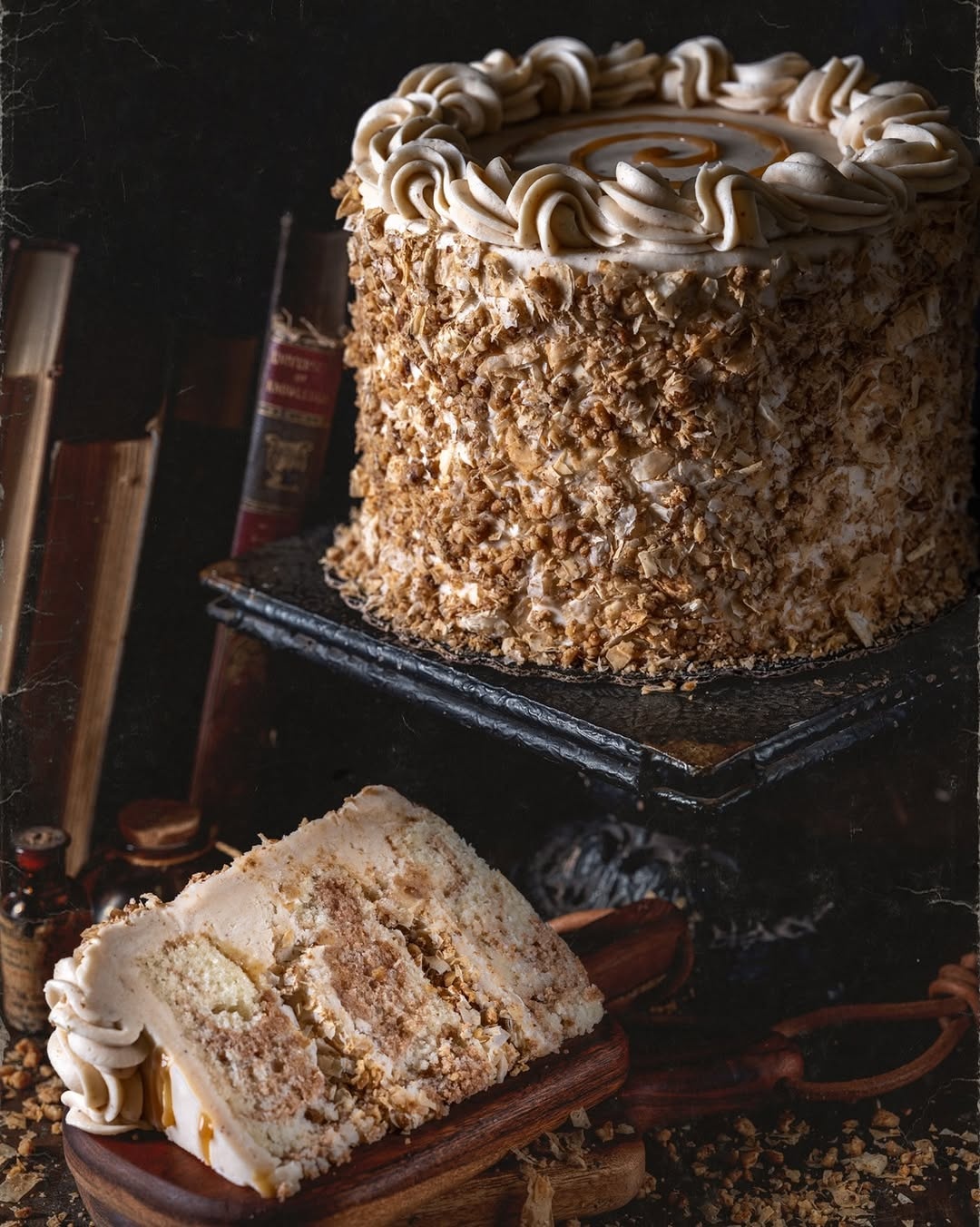 Gideon’s Baklava Cake Slice with walnuts, phyllo and honey buttercream