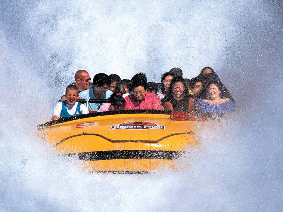 Jurassic Park River Adventure raft splashing down at Universal Islands of Adventure