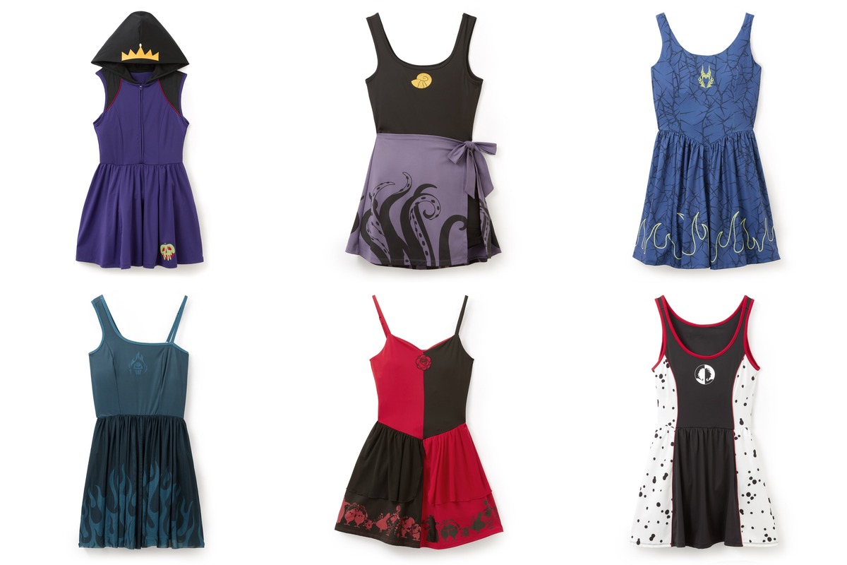 Six Disney Villains athletic dresses by Her Universe