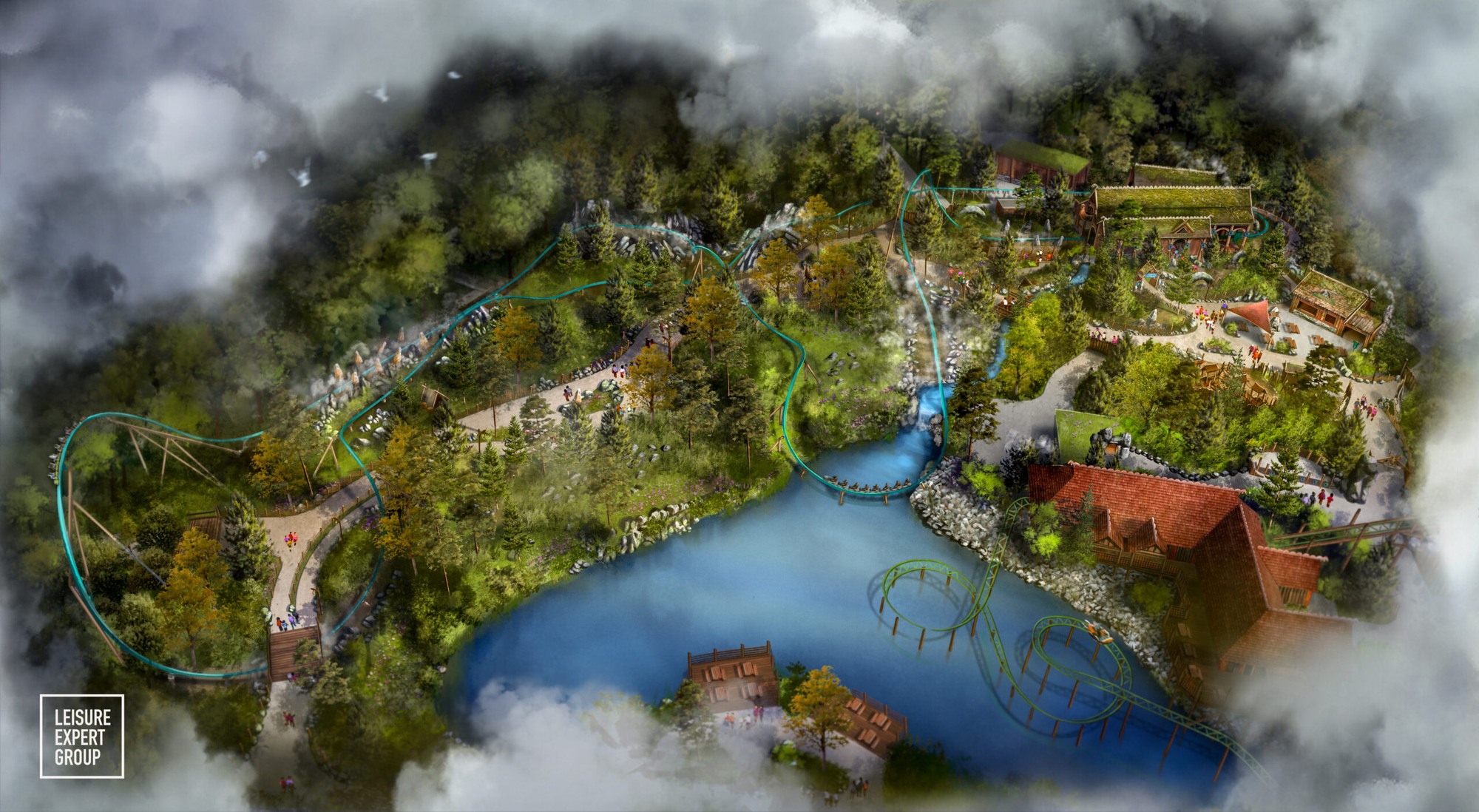Bird’s-eye concept art of the expanded Vikingeland area at Djurs Sommerland