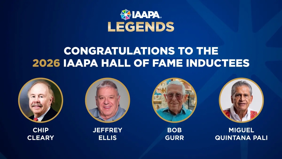 IAAPA graphic showing its four 2026 Hall of Fame inductees, including Bob Gurr