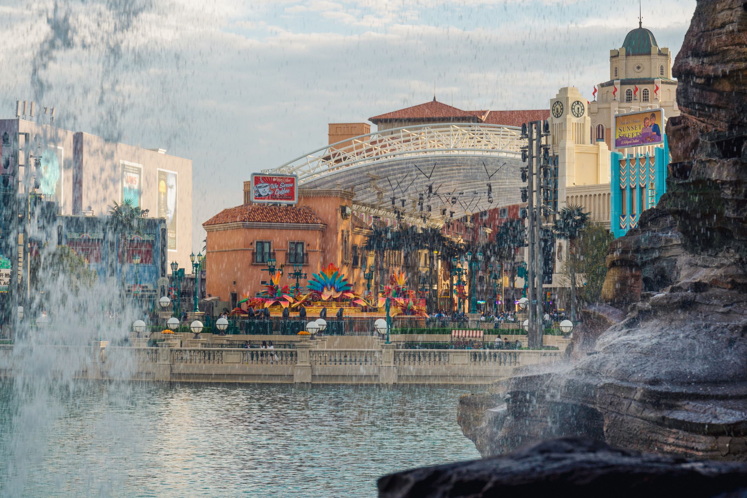 Water and park buildings at Universal Beijing Resort in a 2025 file photo