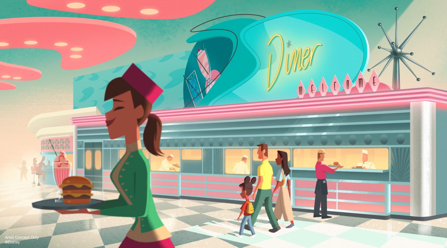 Disneyland Paris concept art showing Annette’s Diner after its planned refurbishment