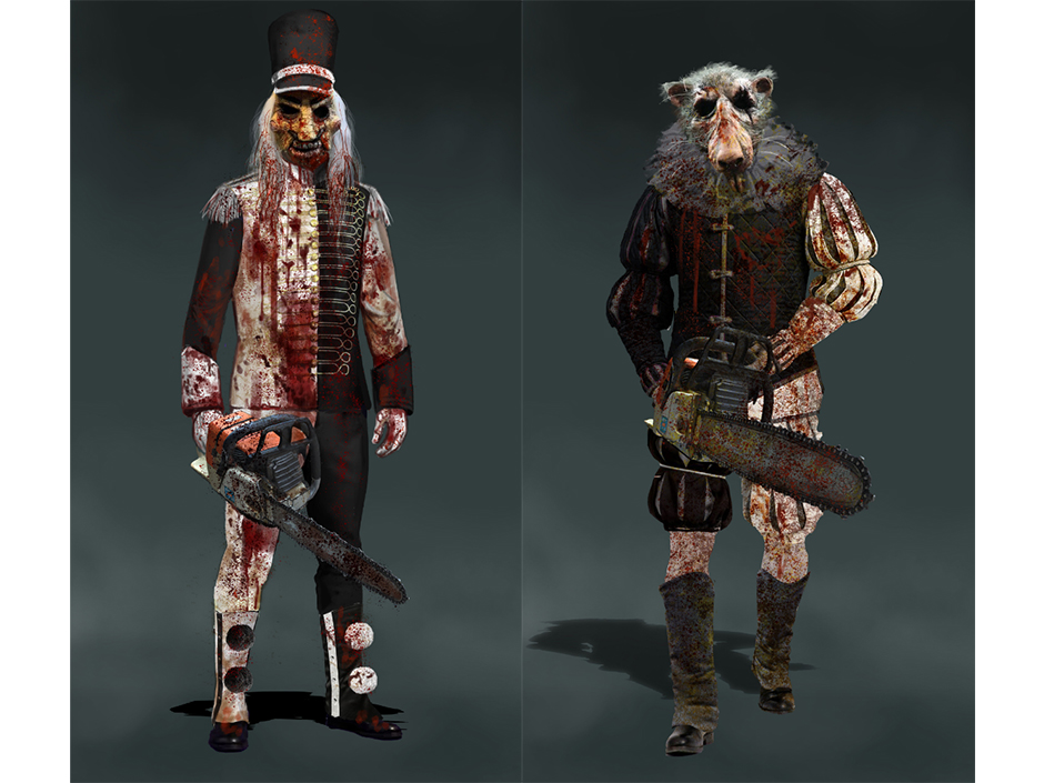 Universal concept art of two twisted Nutcracker characters carrying chainsaws