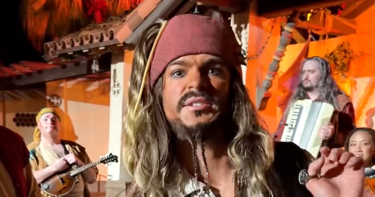 Captain Jack Sparrow performs with pirate musicians in Disney Parks’ Talk Like a Pirate Day Reel