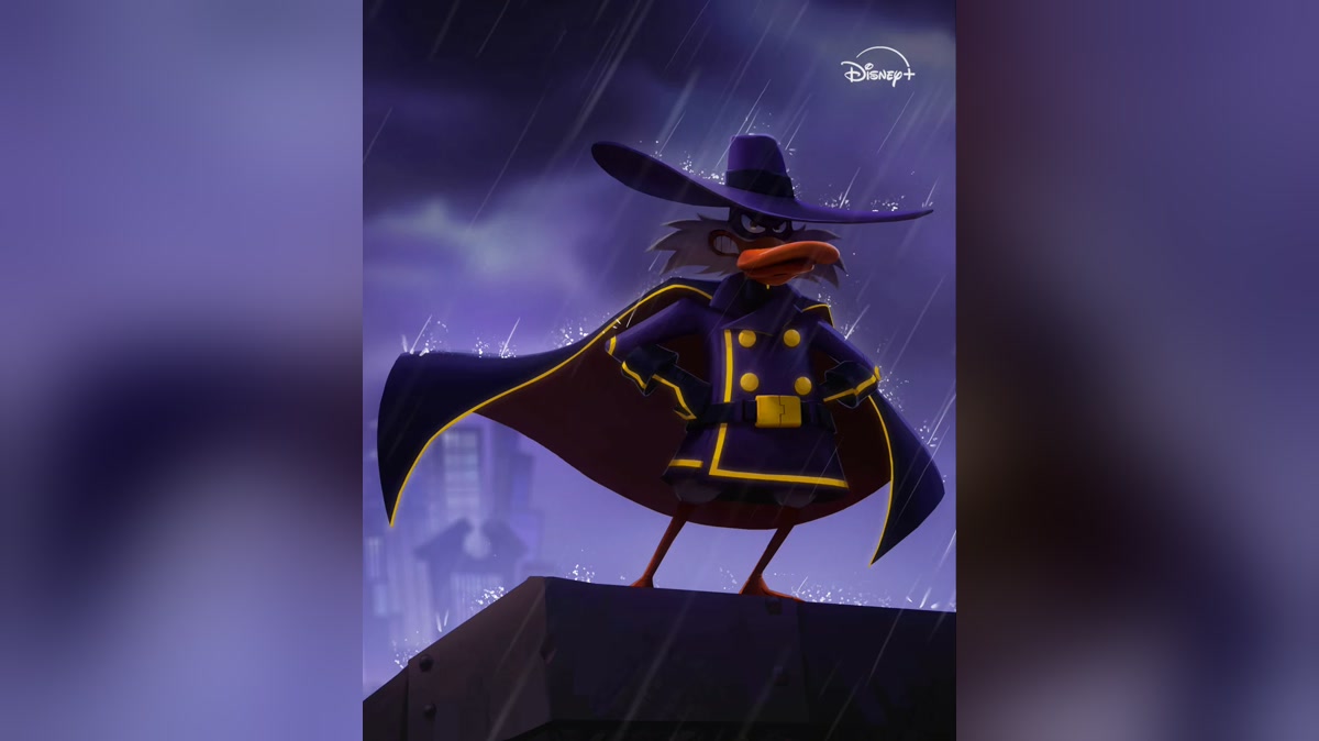 Darkwing Duck stands in the rain in Disney's official art for the new animated series