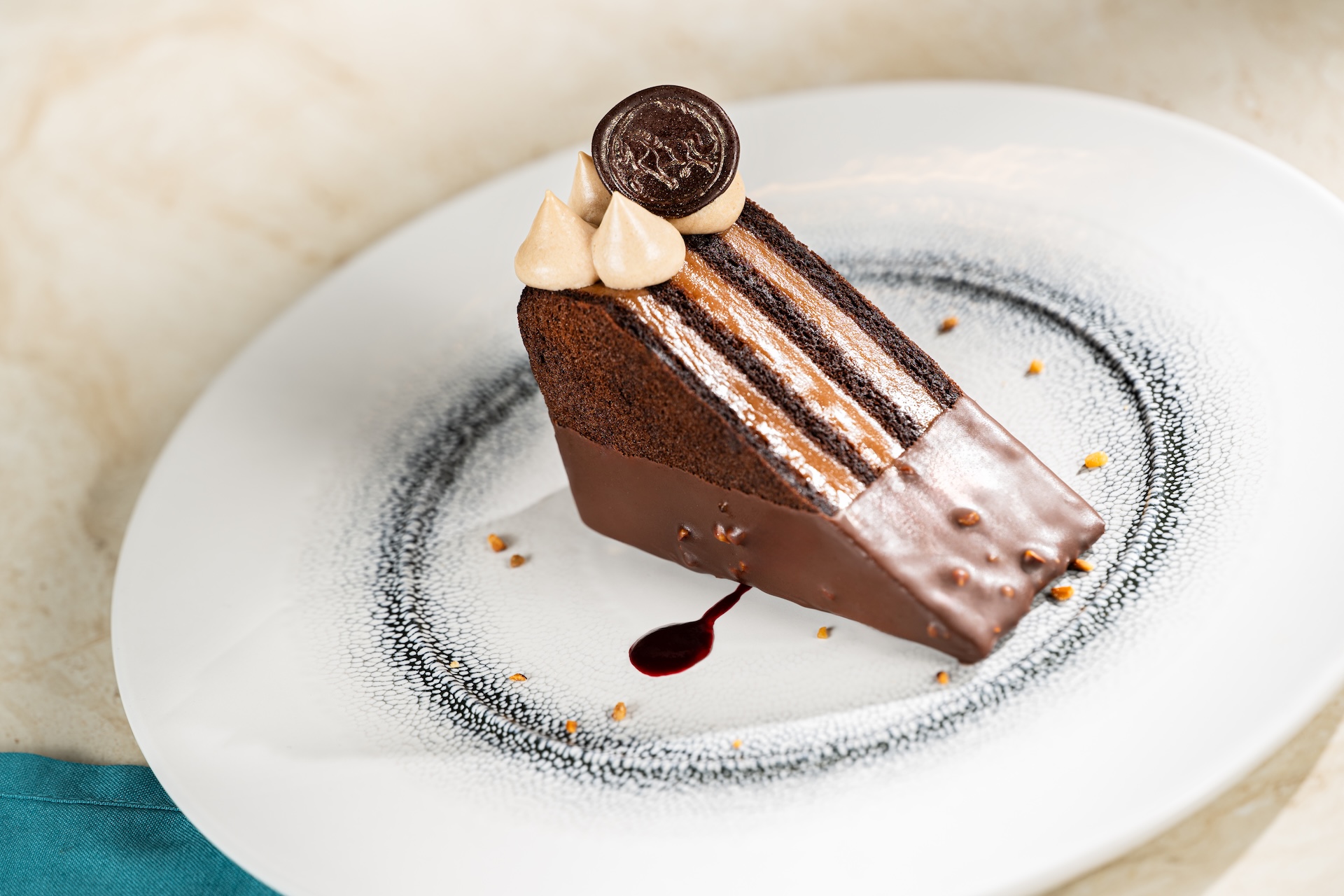 A slice of chocolate hazelnut cake