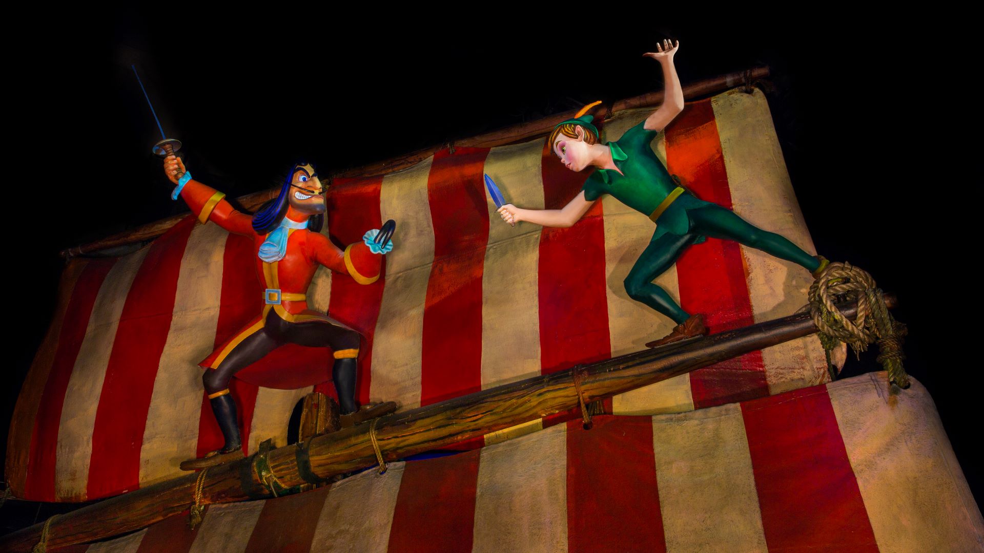 Peter Pan and Captain Hook inside Peter Pan’s Flight at Magic Kingdom