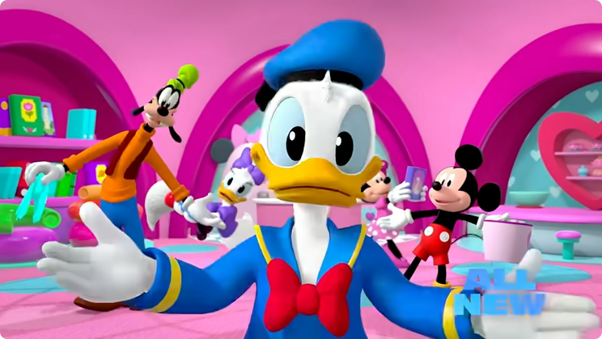 Donald Duck stands in front of Mickey Mouse and friends in the Mickey Mouse Clubhouse+ season 2 trailer