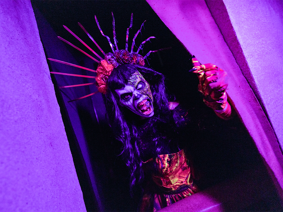 Lola inside Universal Studios Hollywood’s Killceañera haunted house