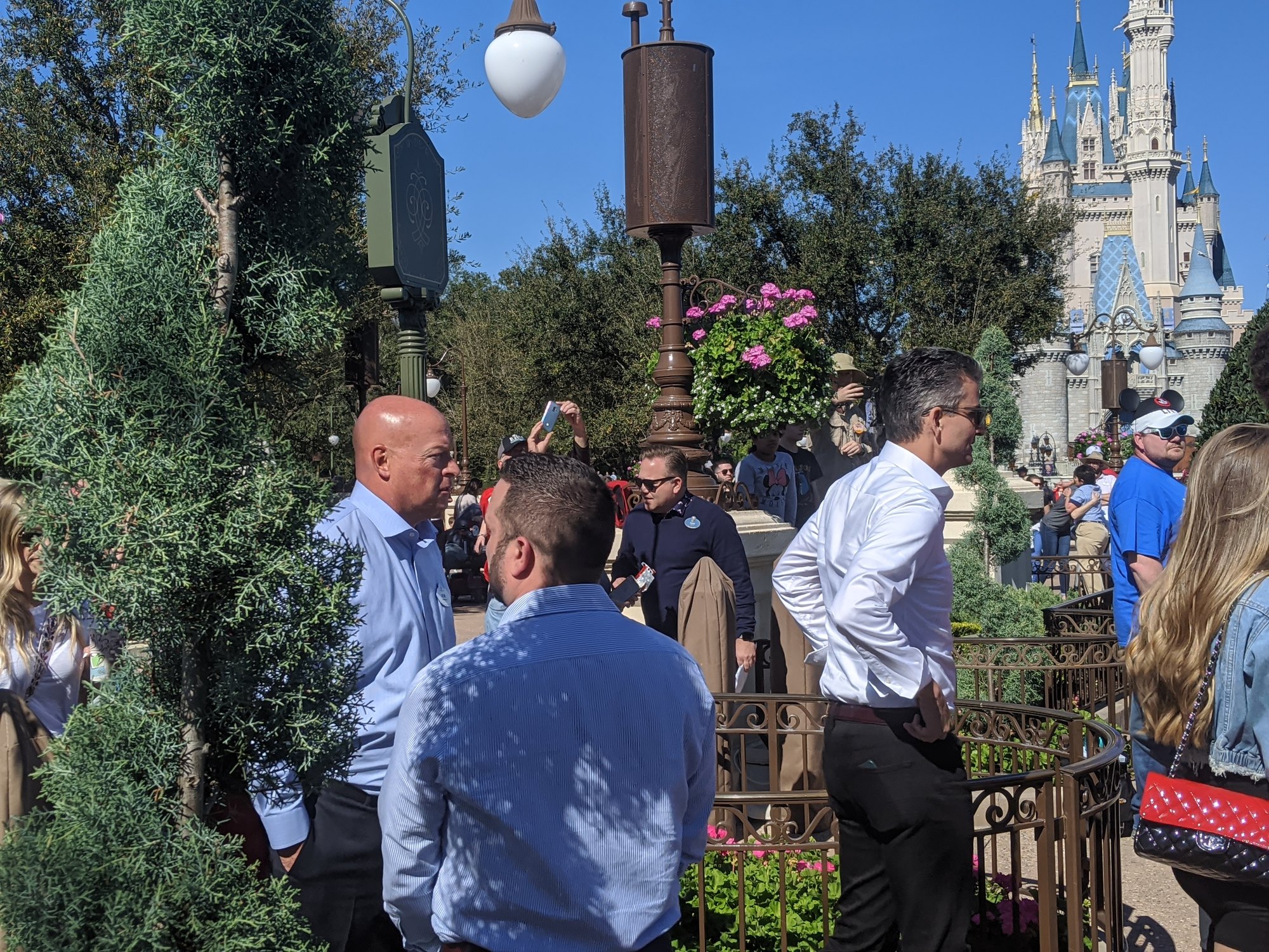 Bob Chapek, left, and Josh D’Amaro at Magic Kingdom in February 2020