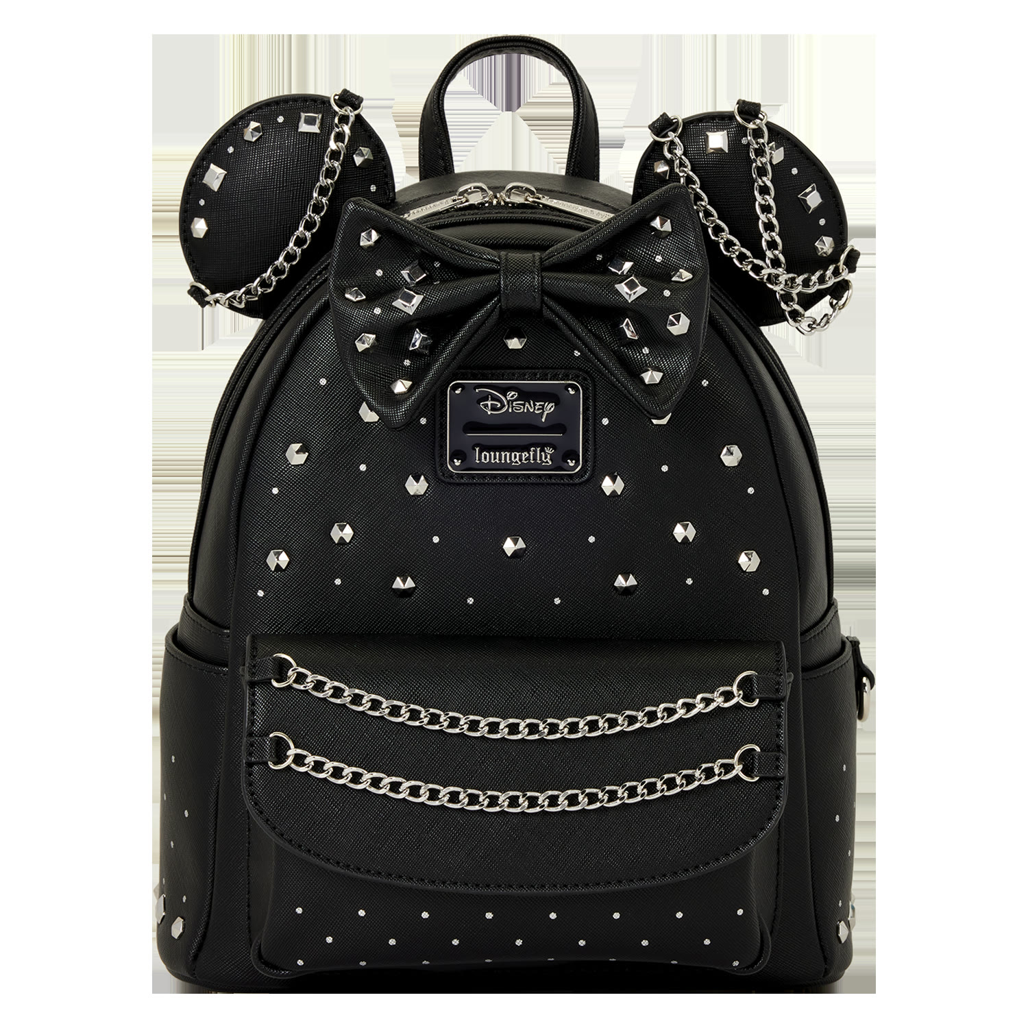 Front view of the Minnie Mouse Studs and Chains mini backpack