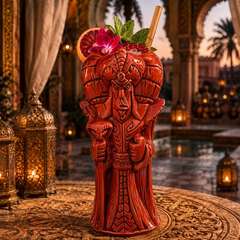 Jafar Geeki Tikis mug in a lantern-lit setting