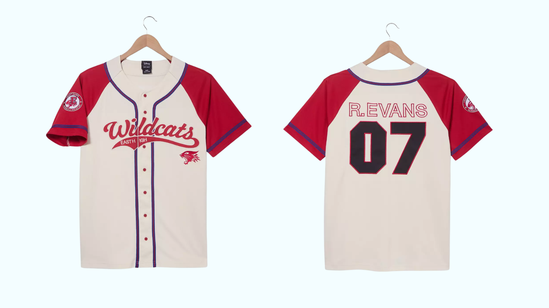 Red and white Wildcats baseball jersey shown from the front and back