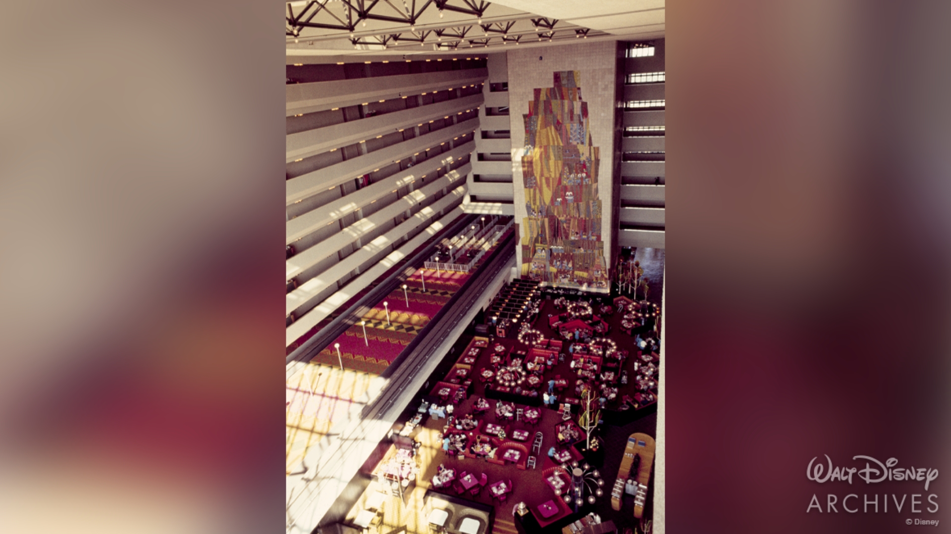 The Grand Canyon Concourse fills the center of Disney’s Contemporary Resort in January 1972