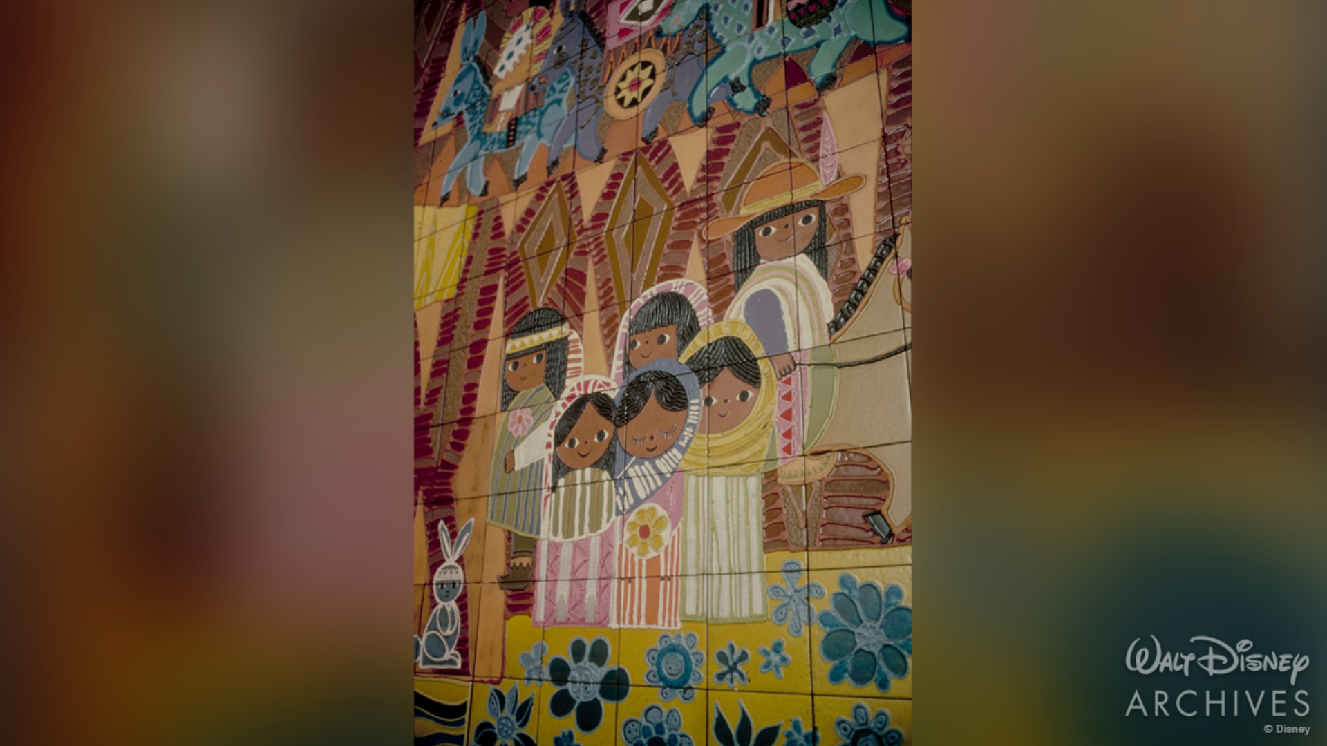 A close view of Mary Blair’s mural inside Disney’s Contemporary Resort