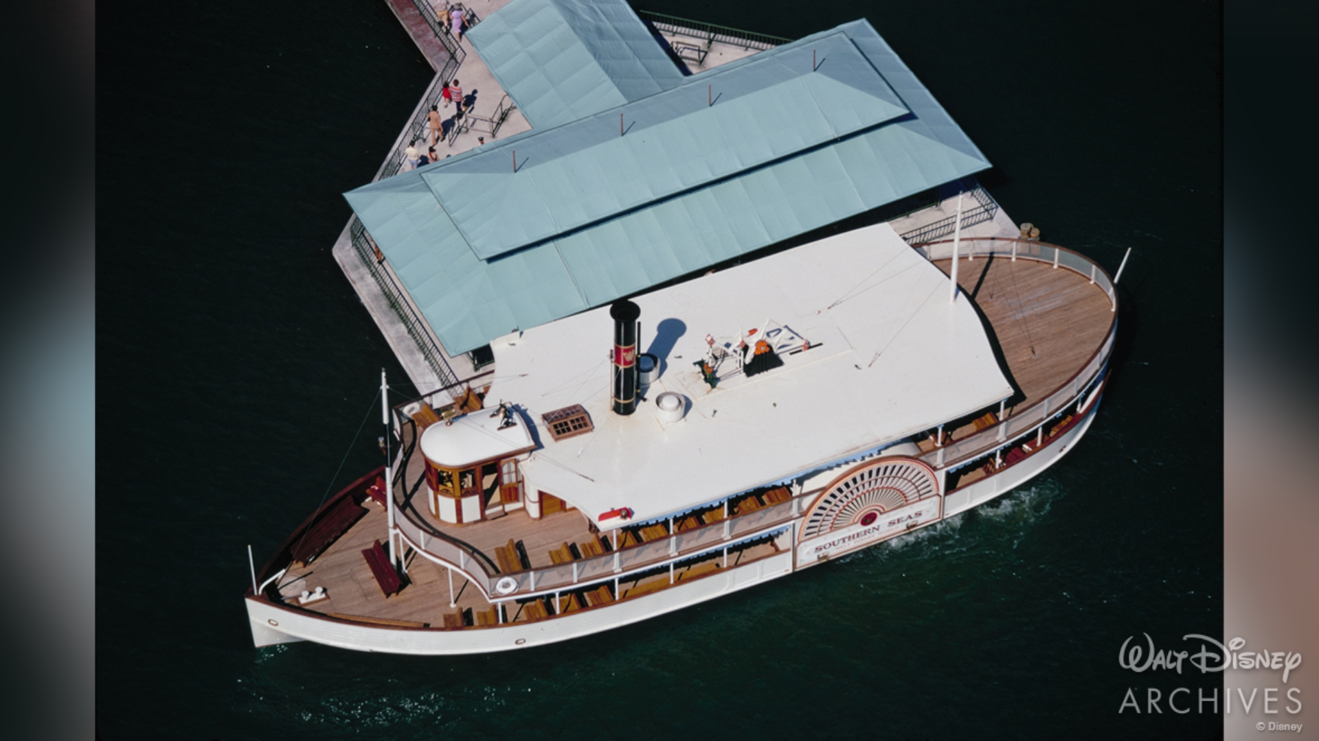 The Southern Seas sidewheeler sits at a dock on October 1, 1971