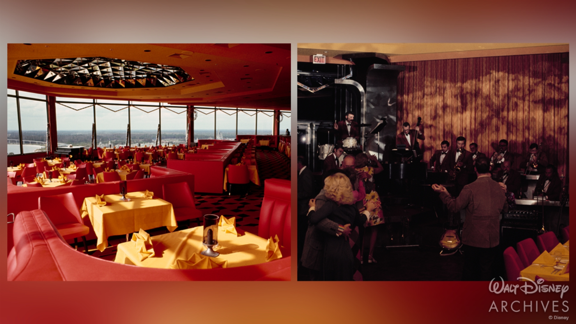 Daytime dining and nighttime dancing at the Top of the World in early 1972