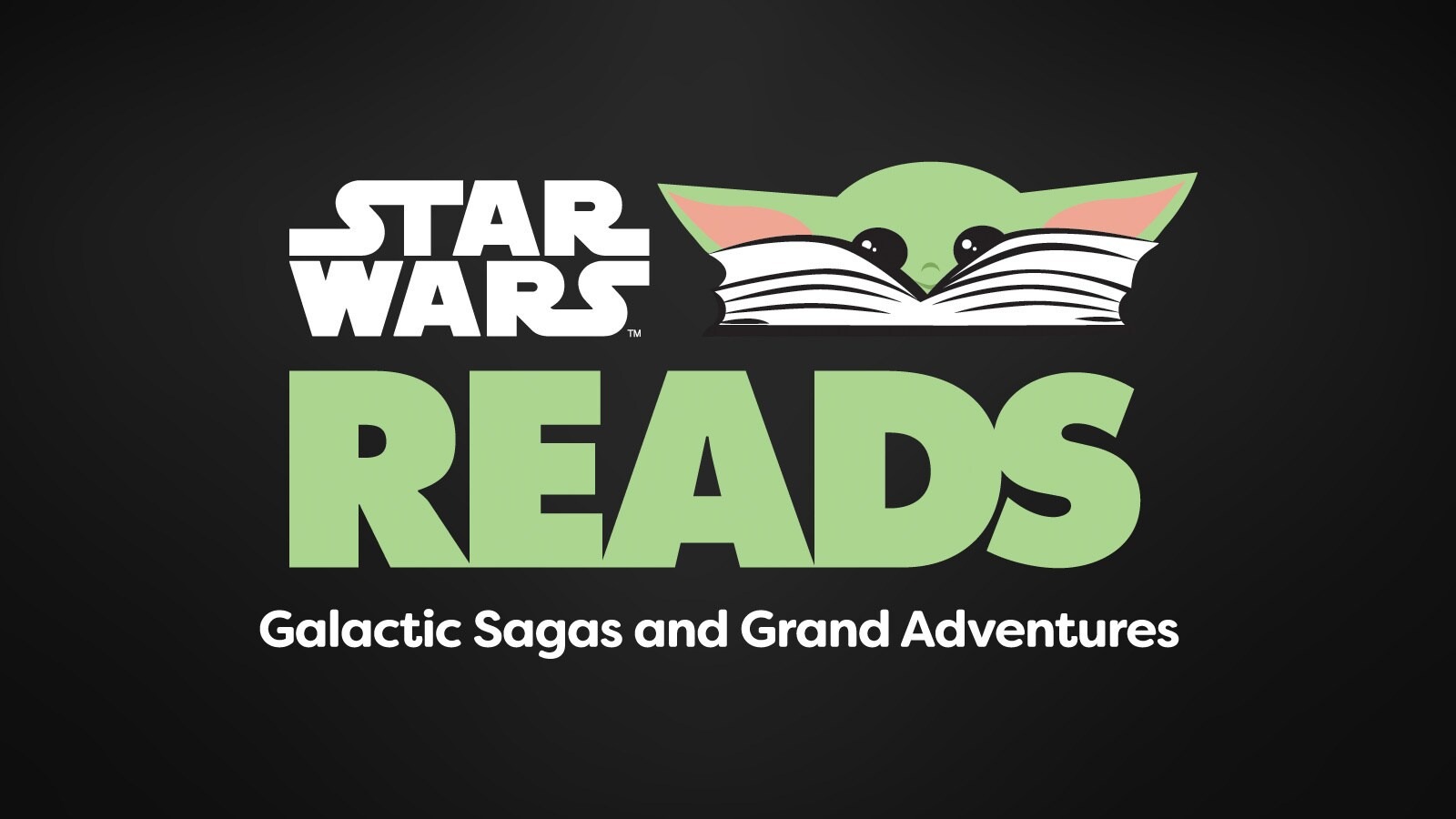 Grogu peers over an open book beside the Star Wars Reads campaign title