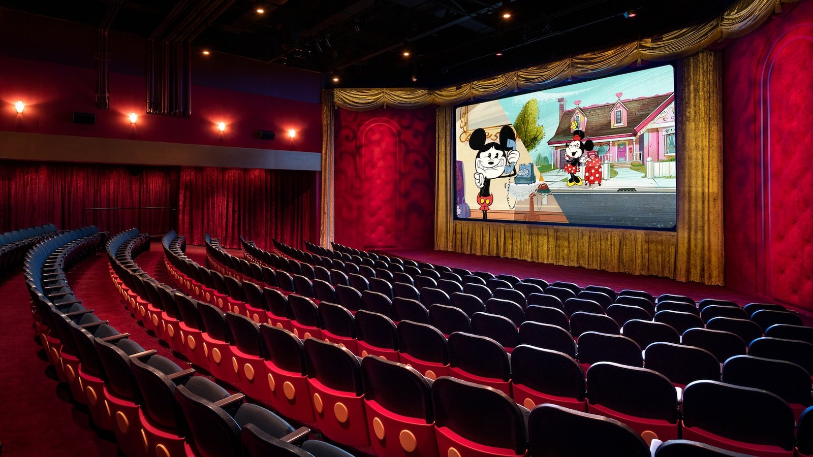 Mickey Shorts Theater with Mickey and Minnie on the screen