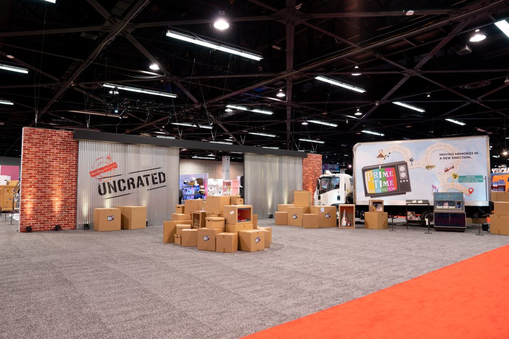Walt Disney Archives: Uncrated exhibit entrance and artifact displays at D23