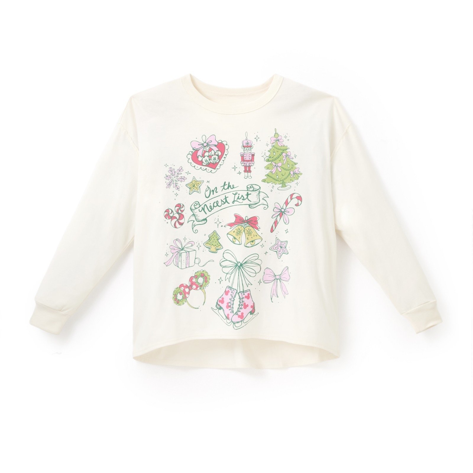 Cream Mickey and Minnie 'On the Nicest List' long-sleeve holiday shirt