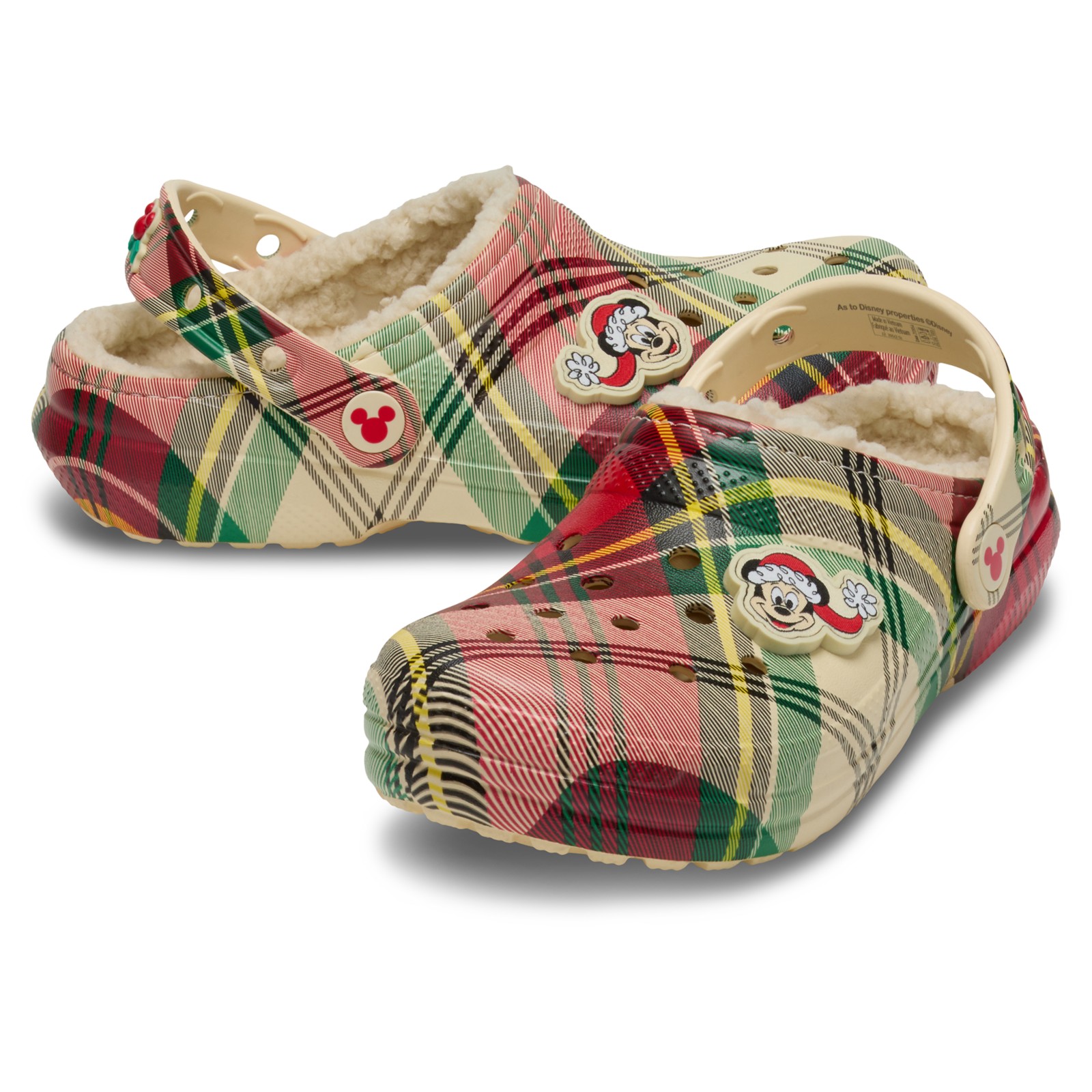 Plaid Santa Mickey Mouse Holiday Clogs by Crocs with faux-shearling lining