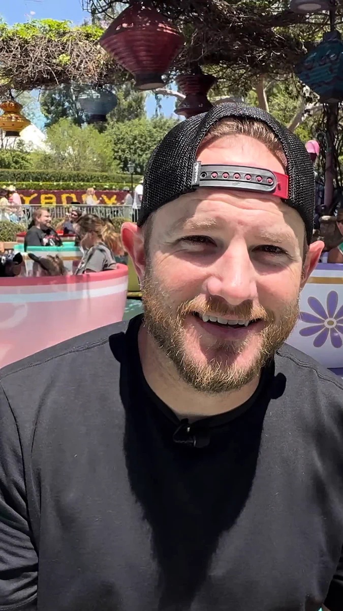 Max Muncy riding Mad Tea Party at Disneyland in Disney Parks’ Teacup Confessions video
