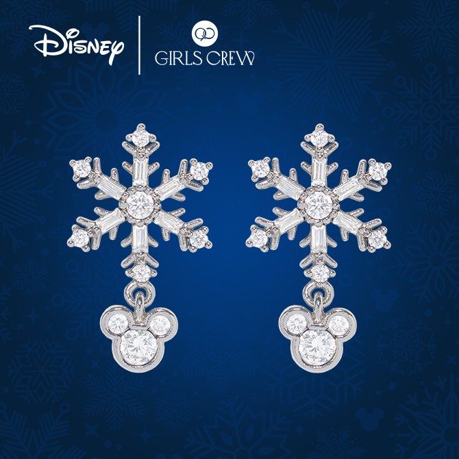 Girls Crew snowflake earrings with dangling Mickey-head shapes