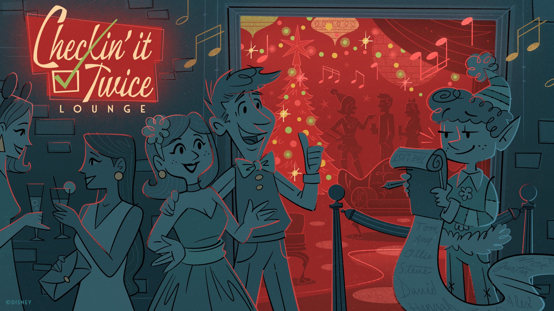 Checkin’ It Twice Lounge artwork for Disney Jollywood Nights 2026