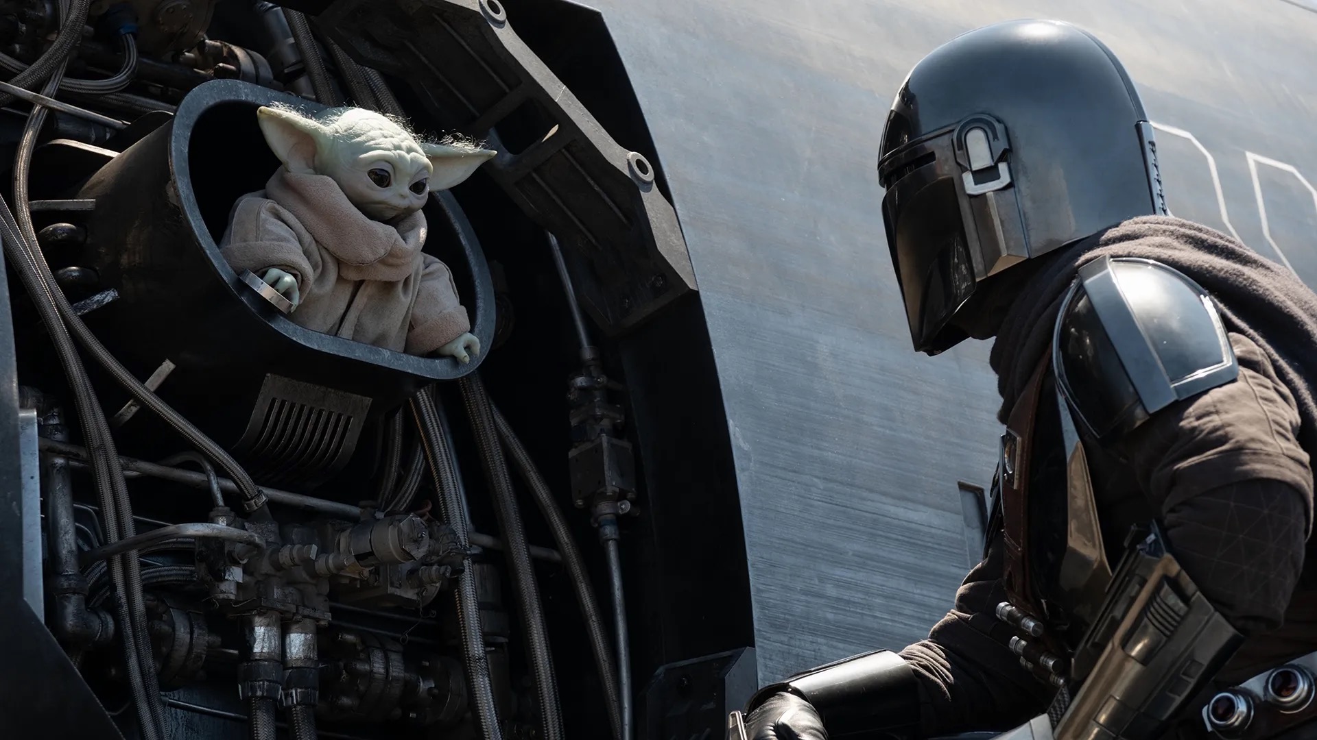Grogu and the Mandalorian in official Disney+ programming artwork
