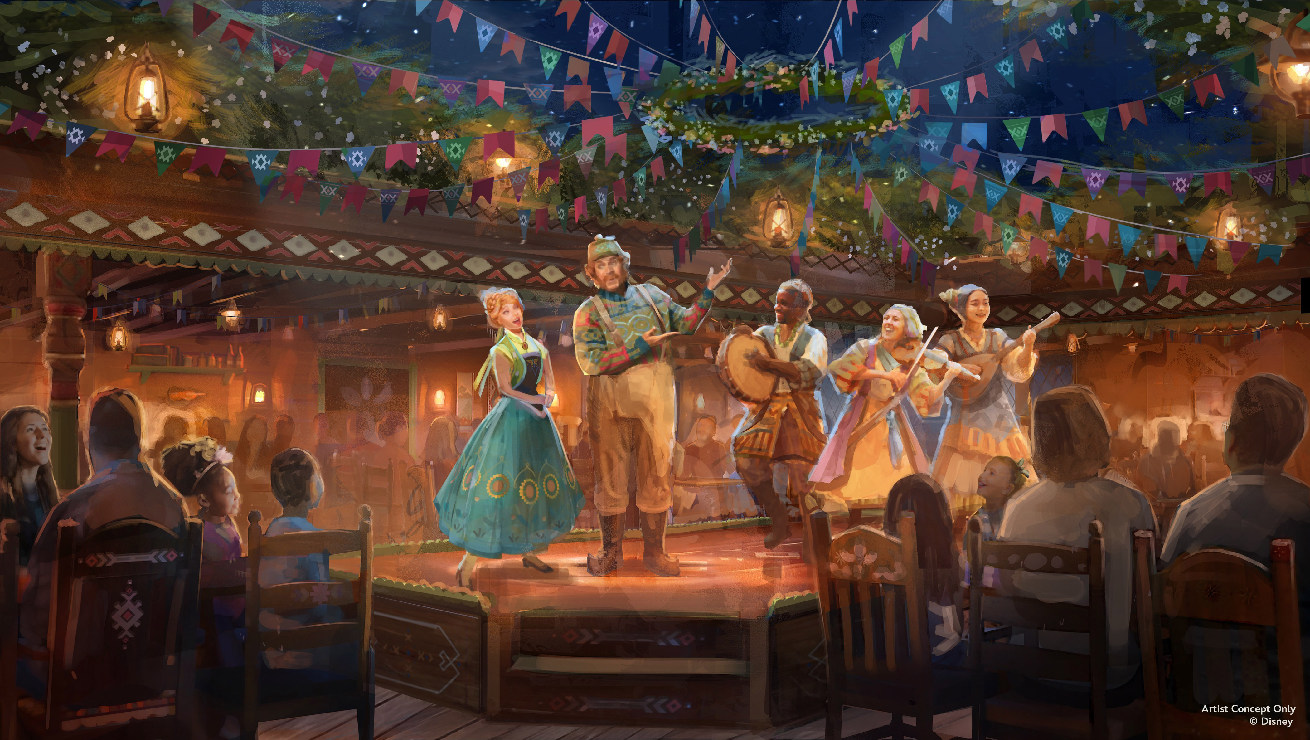 Concept art for Oaken’s Table: A Frozen Family Feast aboard Disney Believe