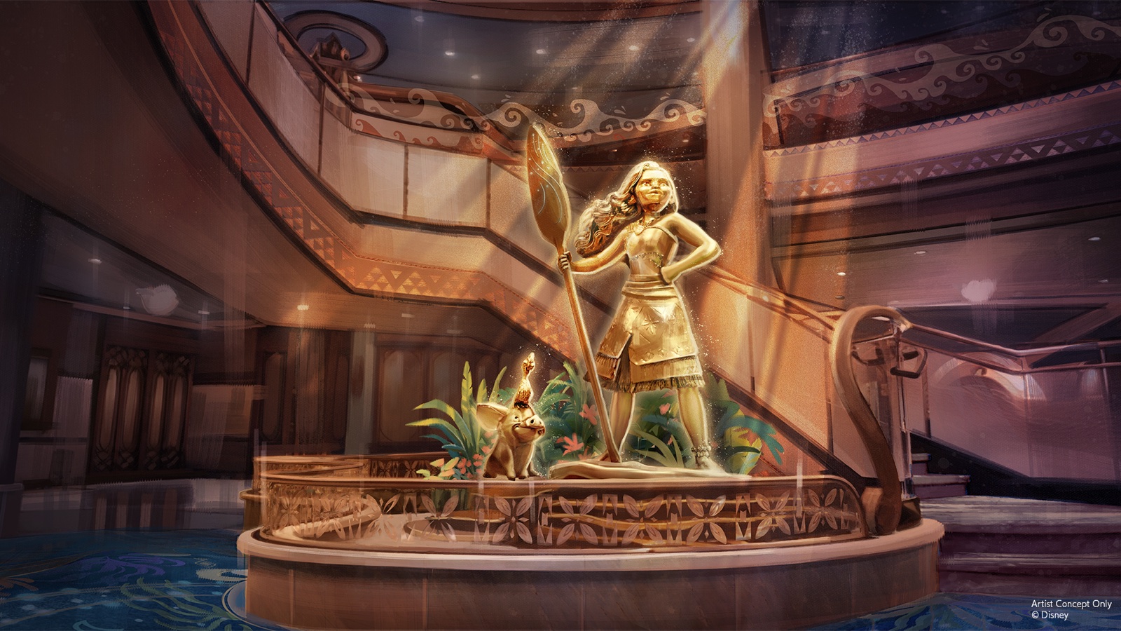 Concept art of Disney Believe’s Moana-inspired Grand Hall