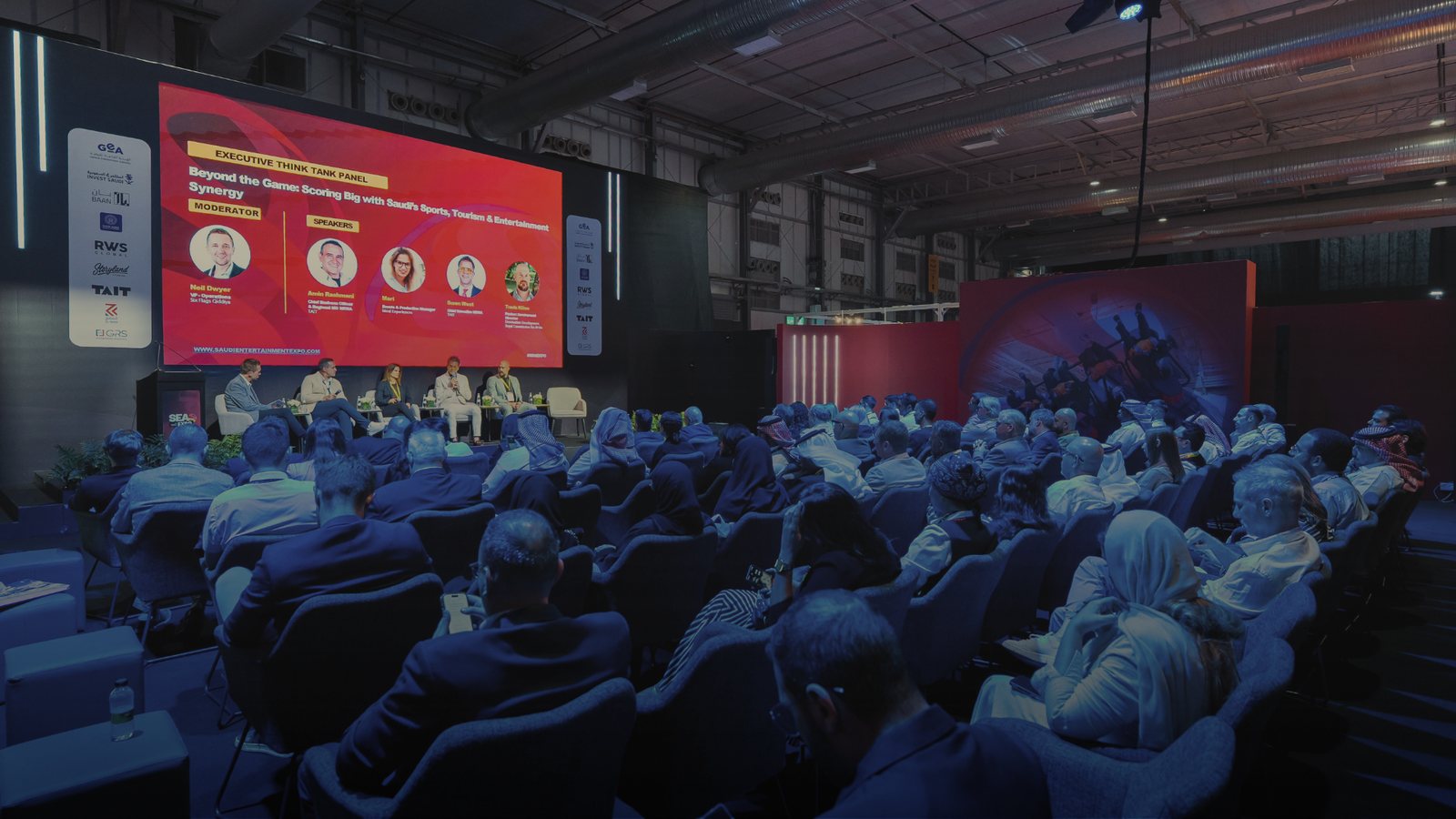 Attendees watch a panel at a Saudi Entertainment and Amusement Expo conference