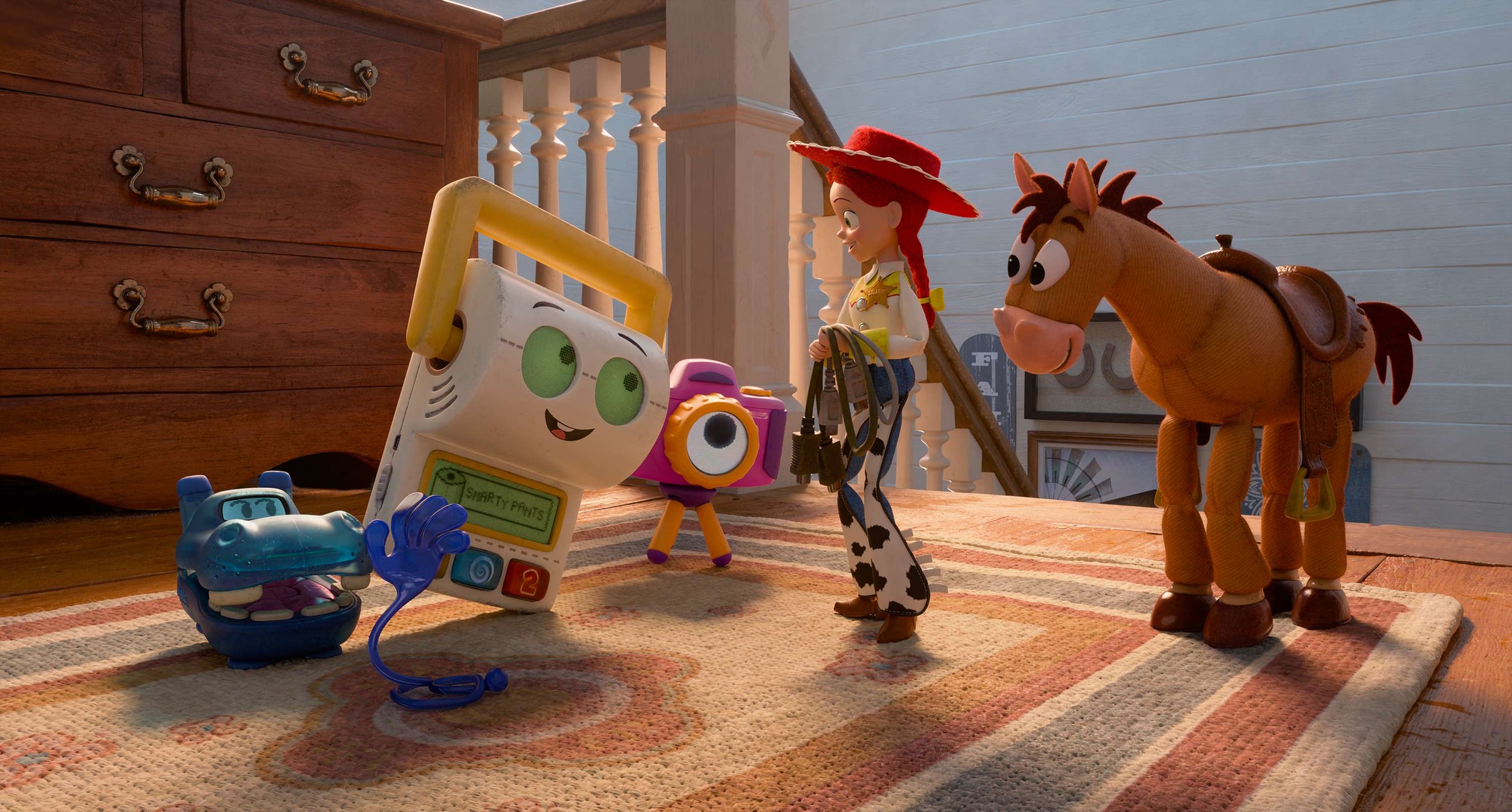 Jessie, Bullseye, Smarty Pants and other toys in an official still from Toy Story 5