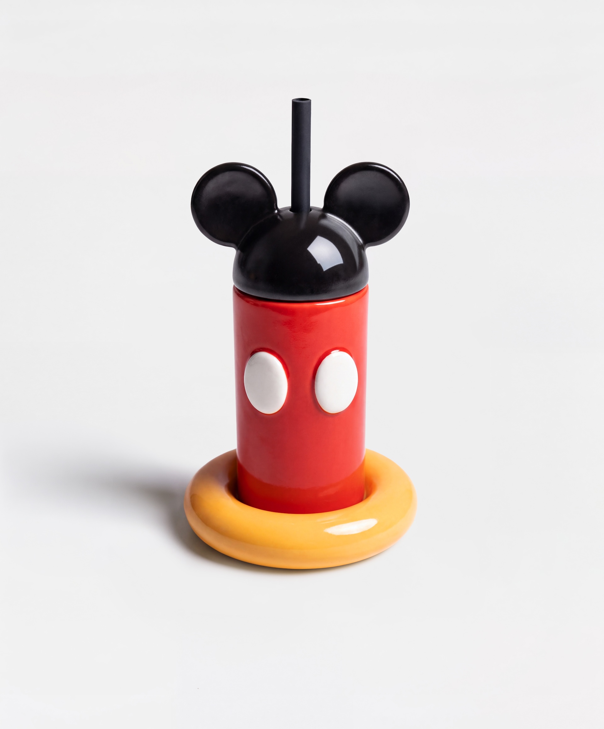 Red black and yellow Gustaf Westman Mickey Mouse ceramic tumbler