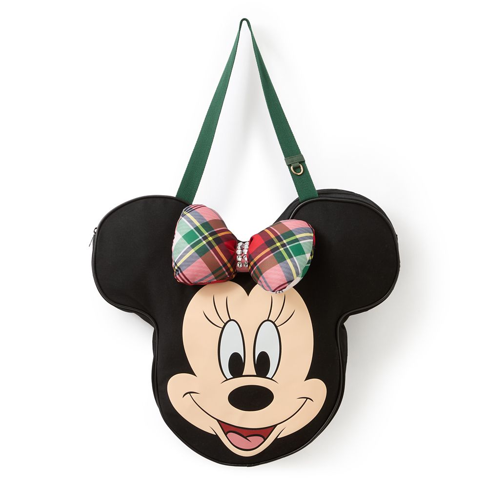 Minnie Mouse holiday canvas tote with a padded plaid bow