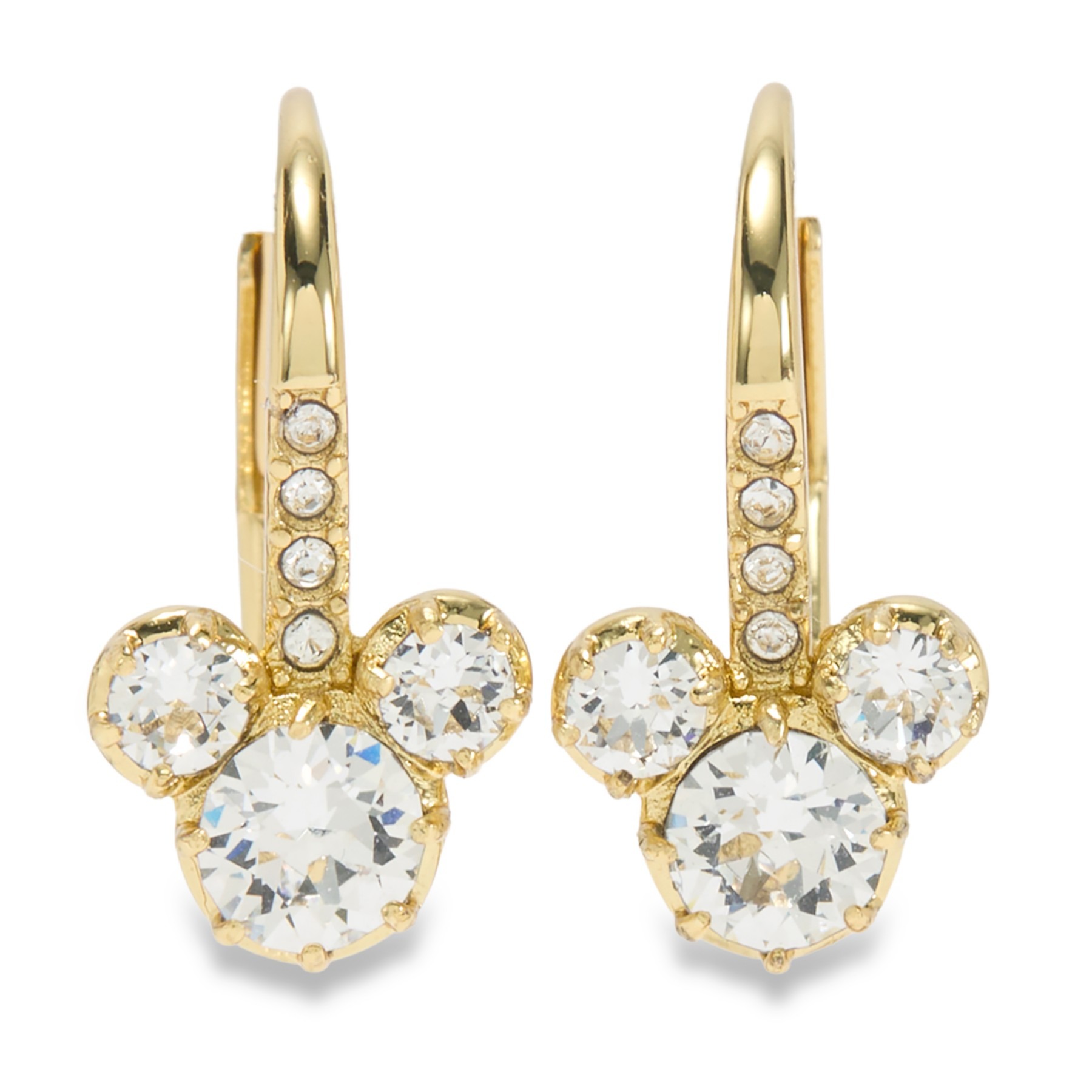 Pair of gold-tone Mickey Mouse huggie earrings set with Swarovski crystals
