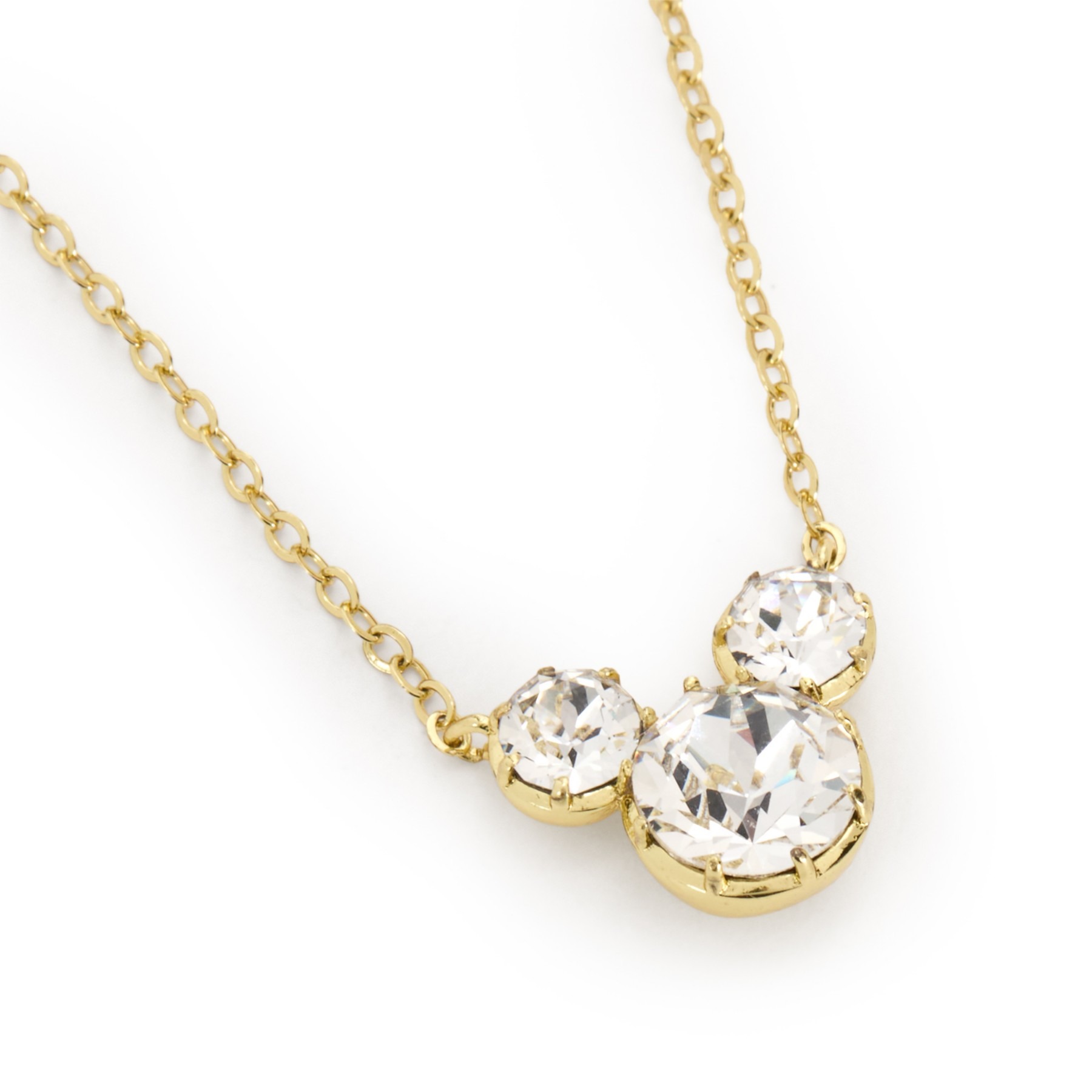 Gold-tone Mickey Mouse necklace with a three-crystal pendant