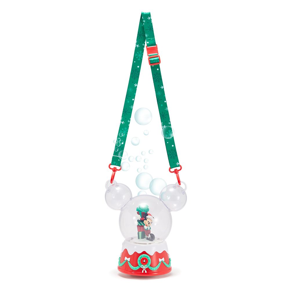 Santa Mickey bubble snowglobe with green detachable strap and bubbles