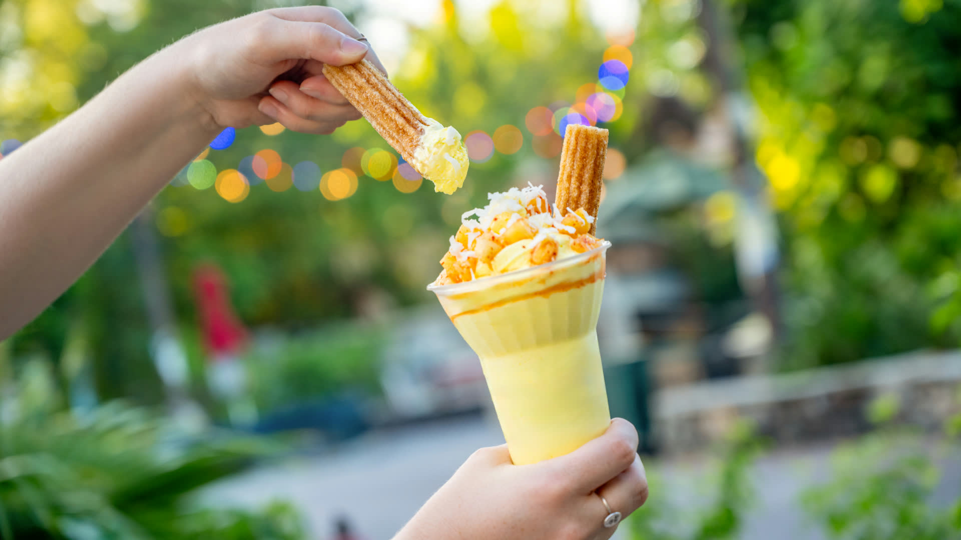 Chili-lime pineapple DOLE Whip and churro sundae at Warung Outpost
