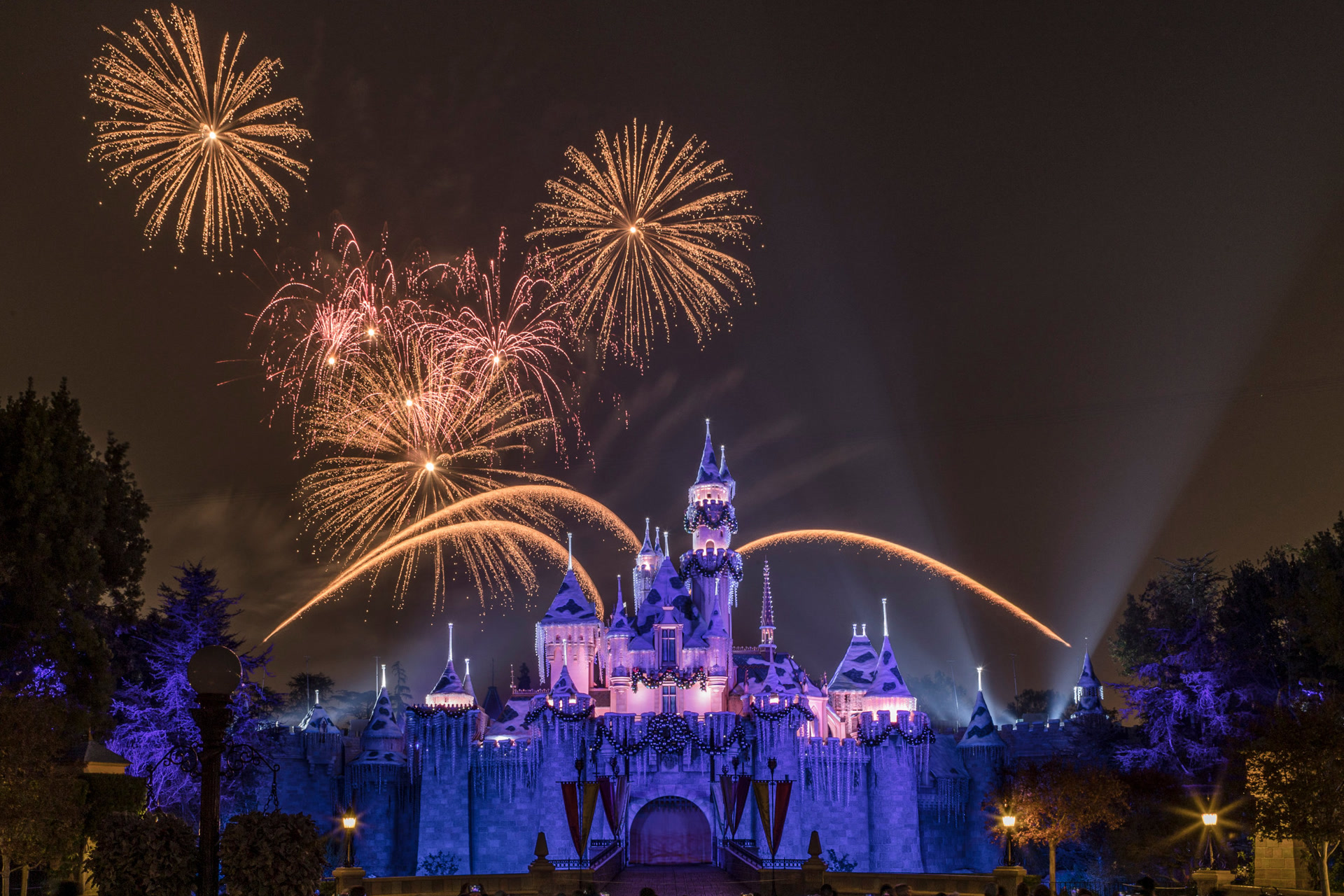 Sleeping Beauty Castle at Disneyland Park at night