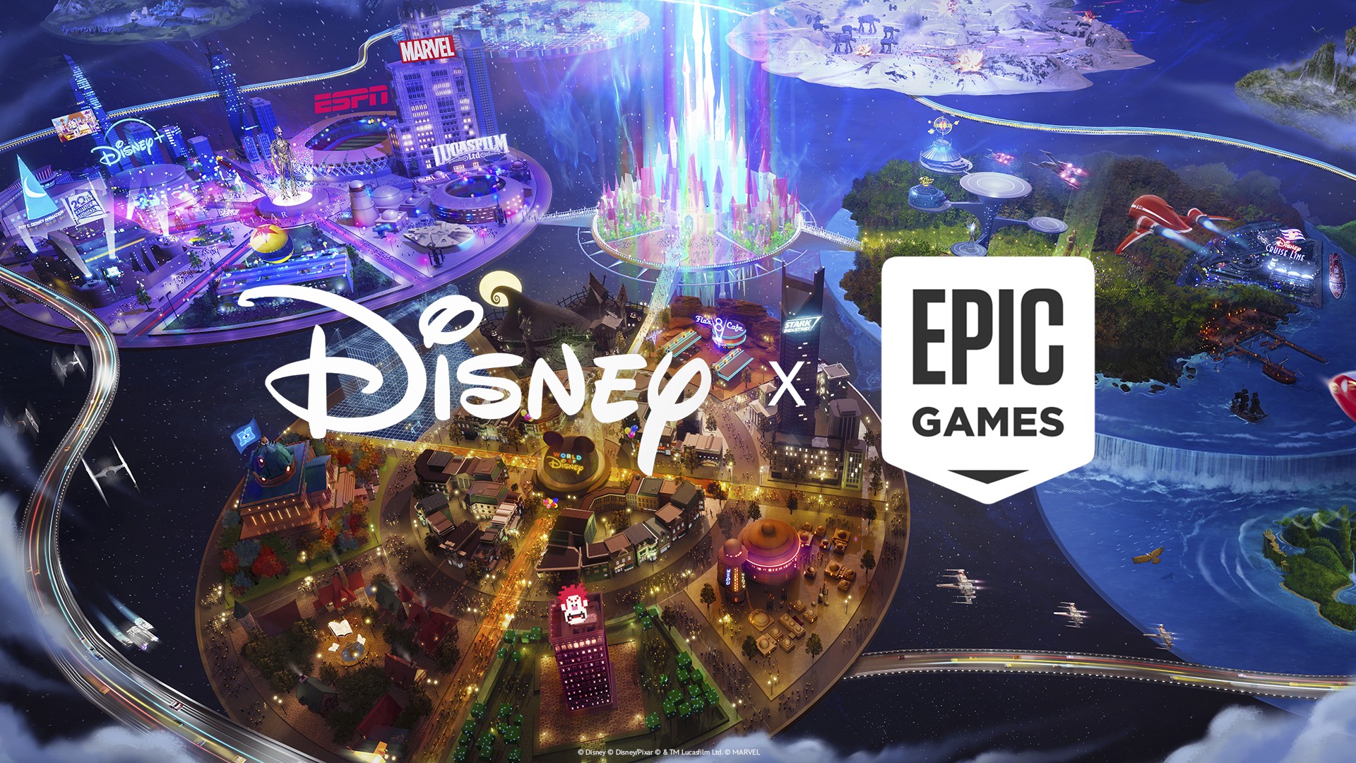 Official Disney and Epic Games artwork for their connected games and entertainment universe