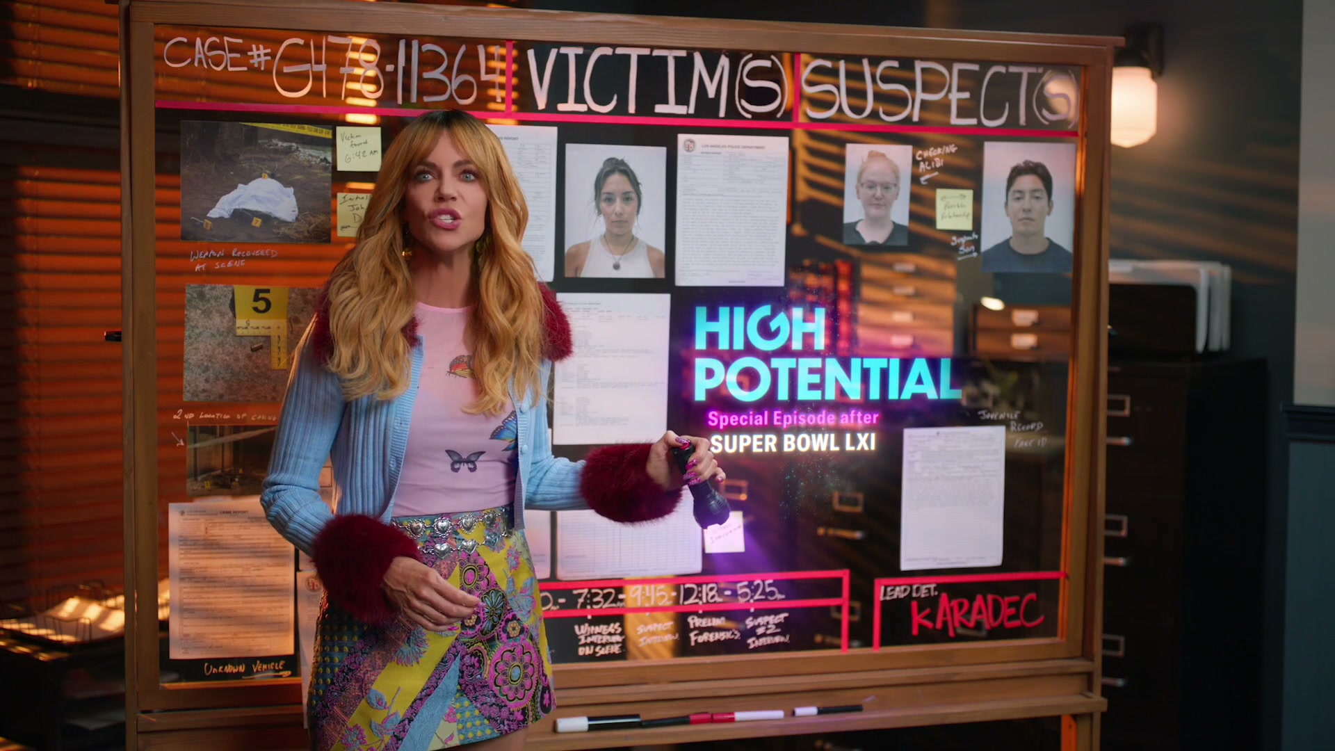Kaitlin Olson as Morgan beside the High Potential post-Super Bowl LXI announcement