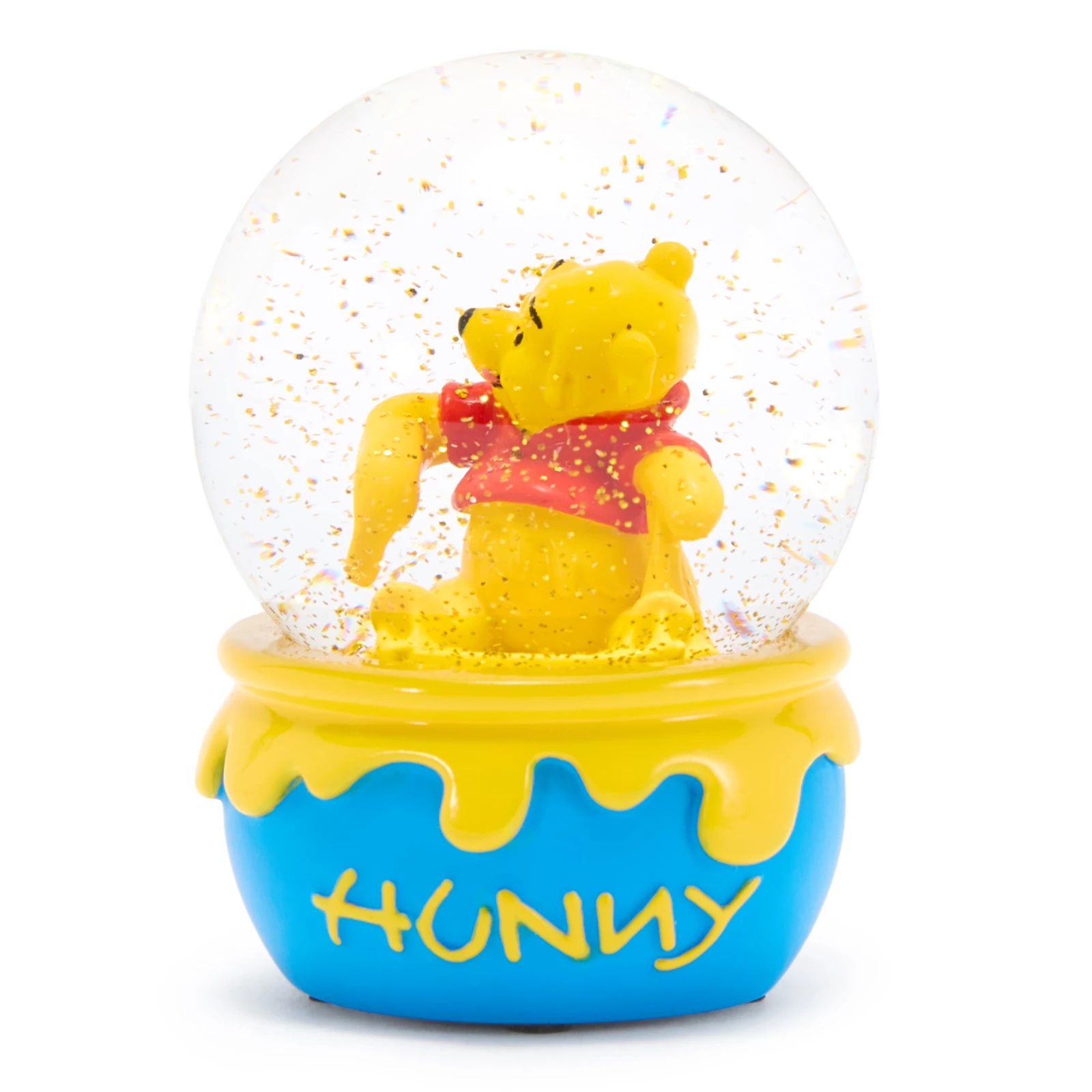 Winnie the Pooh mini snow globe on a blue honey-pot base