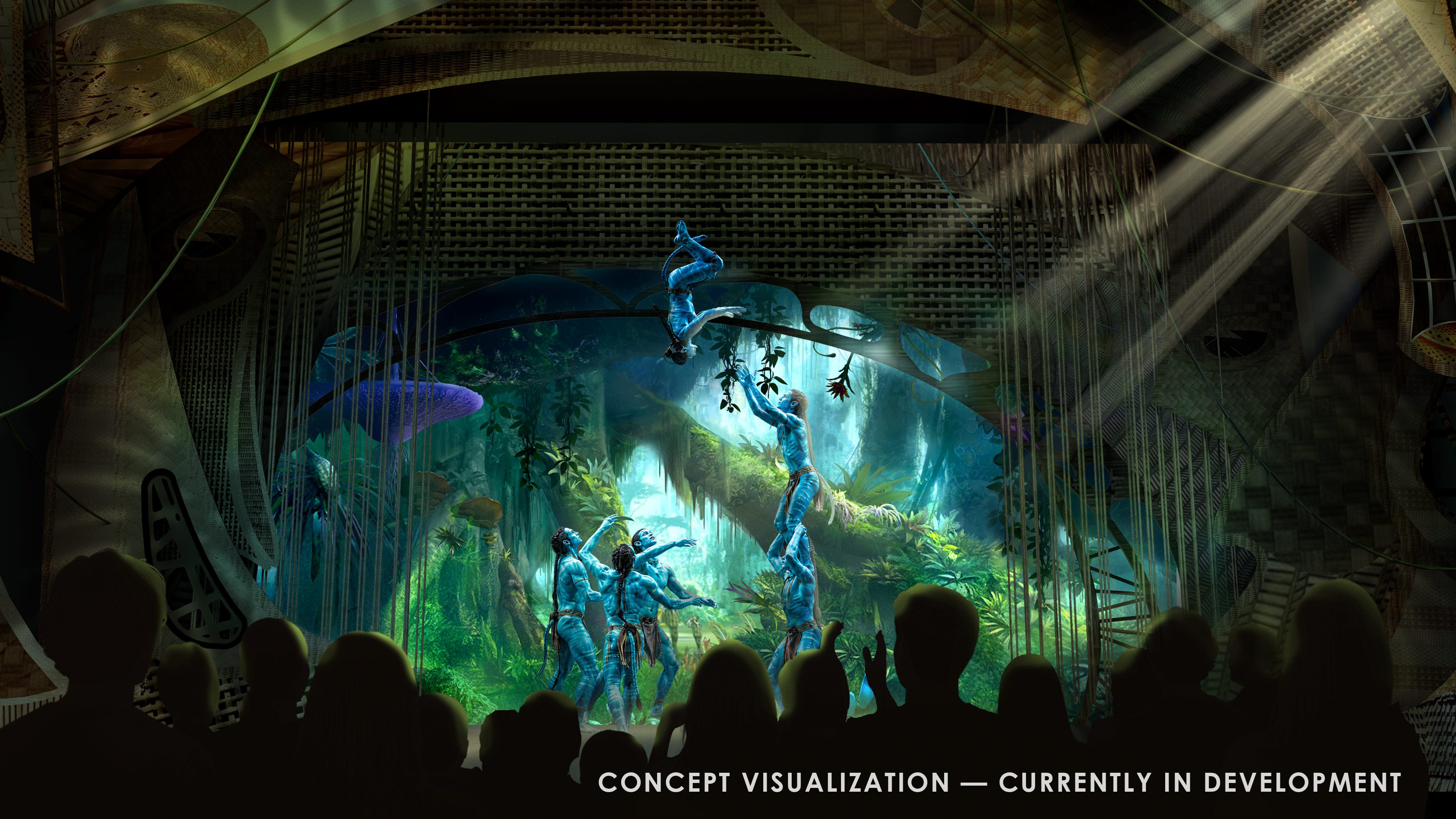Preliminary concept rendering of the Rainforest environment in Avatar: Guardians of Eywa